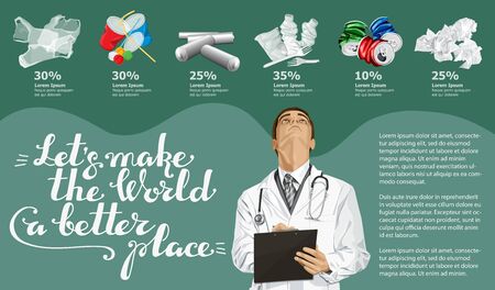 Vector Info Chart Or Infographics. Conceptual Image Of Different Recycling Garbage. Doctor Man And Inscription Lets Make The World A Better Placeのイラスト素材