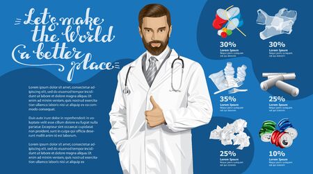 Vector Info Chart Or Infographics. Conceptual Image Of Different Recycling Garbage. Doctor Man And Inscription Lets Make The World A Better Placeのイラスト素材