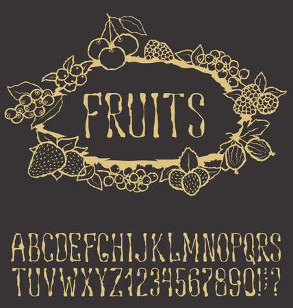 Vector berries pattern with hand made font. With inscription Berriesのイラスト素材