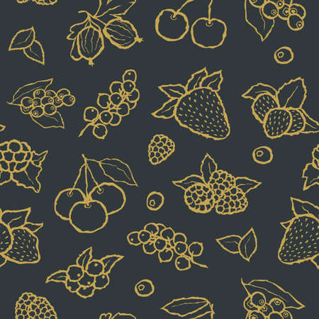 Seamless berries pattern. Vector background with hand made fruitsのイラスト素材