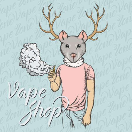 Rat vector concept. Rat smoking or vaping an electronic cigarette, in human suitのイラスト素材