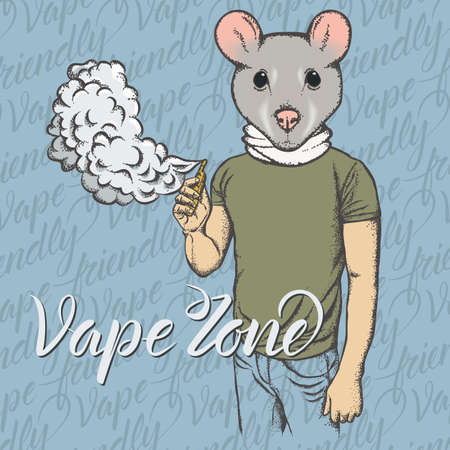 Rat vector concept. Rat smoking or vaping an electronic cigarette, in human suitのイラスト素材
