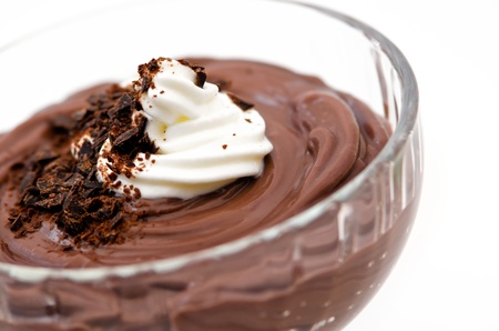 Dark chocolate pudding with whipped creamの写真素材