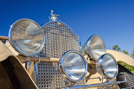 Westlake, Texas - October 27, 2012: A 1929 Packard Phaeton Model 640 on display at the 2nd Annual Westlake Classic Car Show in Westlake, Texas. Closeup of front, headlights, and grille.のeditorial素材