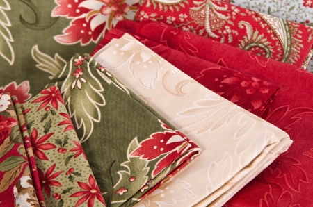 Quilting fabrics in different colors and patterns