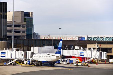 BOSTON, USA - OCTOBER 23, 2012 - Logan International Airport in Boston, Massachusetts. Logan Airport is the largest airport in New England and 19th busiest airport in the United States.のeditorial素材