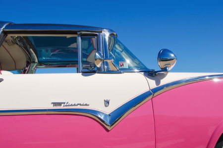 Westlake, Texas - October 19, 2013 - A 1955 Ford Crown Victoria 2dr hardtop is on display at the 3rd Annual Westlake Classic Car Show in Westlake, Texas  Closeup, side view のeditorial素材