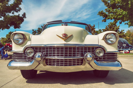 Westlake, Texas - October 20, 2018: Front view of a vintage 1954 Cadillac Eldorado convertible classic car.のeditorial素材