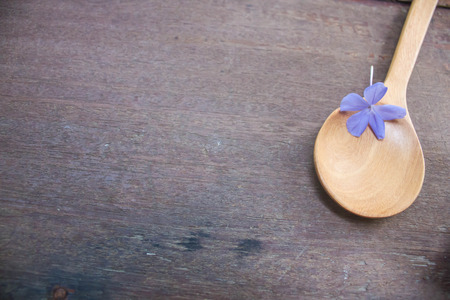 beautiful lumbago flower with wood spoonの写真素材
