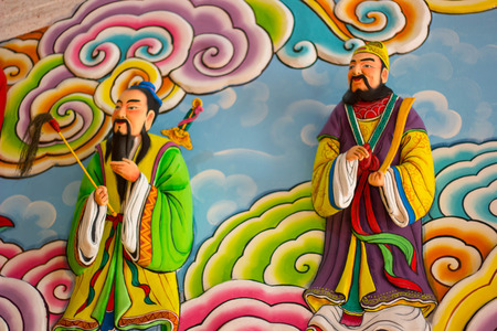 Colorful chinese painting on chinese wallの写真素材