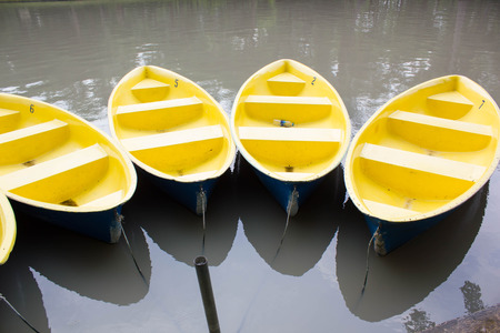 Colorful Plastic boat in the riverの写真素材
