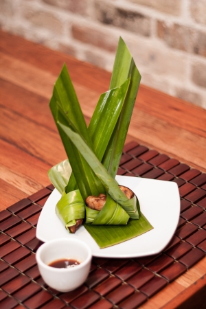 Thai appetizer pandan leaf chicken の写真素材
