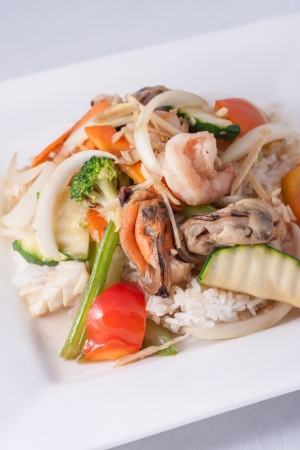 stir fried ginger sauce seafood with rice の写真素材