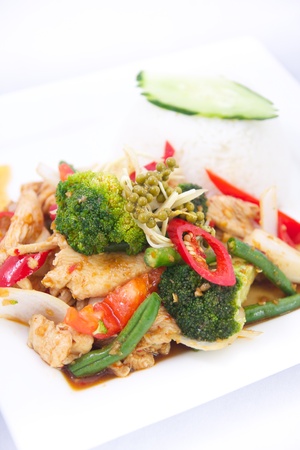 Stir fried spicy Thai herbs with jasmine rice. の写真素材