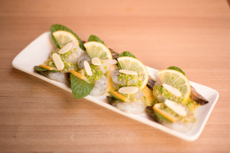 Paw prawn with seafood sauce.の写真素材