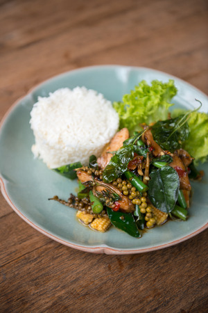 Thai herb stir fried with riceの写真素材
