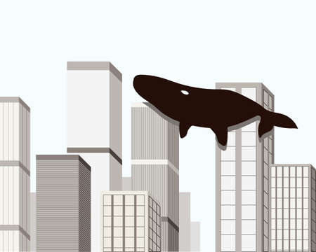 Whale in the city perspective graphics vector illustrationのイラスト素材