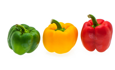 sweet peppers on a white backgroundの写真素材