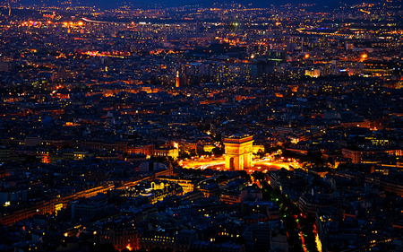 Arc de Triomphe  from the Eiffel tower in parisの写真素材
