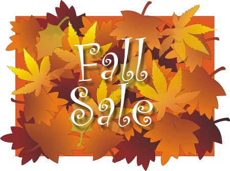 Fall sale sign with Maple leaf design background in vibrant multicolorsの写真素材