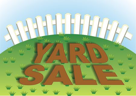 Yard sale sign in the backyard of the houseの写真素材