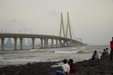 A Beautiful late Evening View of Bandra-Worli Sea Link from Bandra Fort.の写真素材