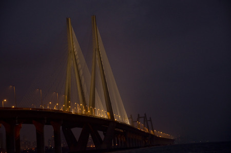 A Beautiful Night View of Bandra-Worli Sea Link from Bandra Fort.の写真素材