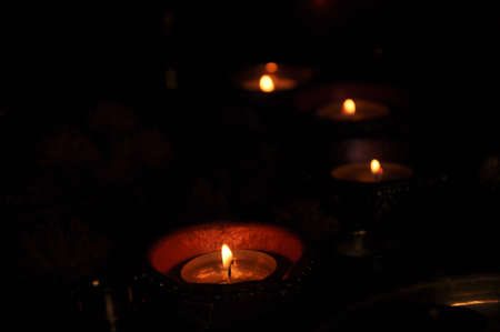 Diwali Lamp Two - Beautiful, serene oil lamps shining in the calm of the night.
