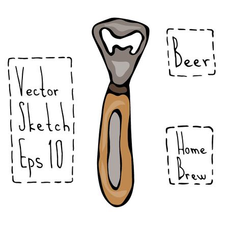 Beer Bottle Opener. Doodle Style Sketch. Hand Drawn Vector Illustrationのイラスト素材