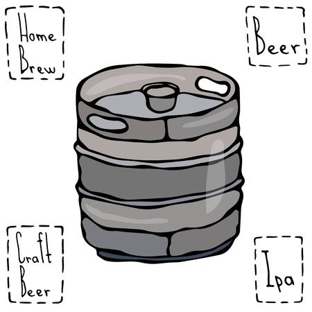 Beer Metal Barrel. Beer Keg Doodle Style Sketch. Hand Drawn Vector Illustrationのイラスト素材