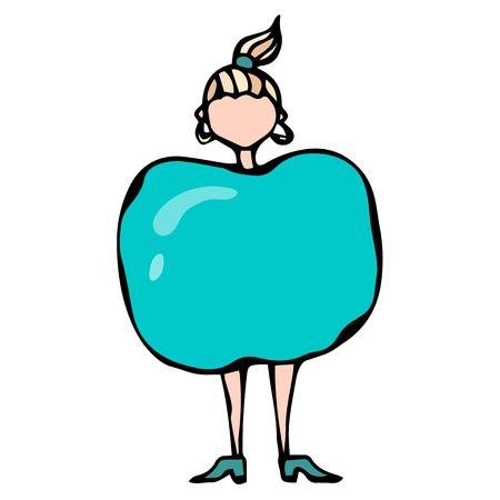 Caricature Apple Female Body Shape Sketch. Hand Drawn Vector Illustration Isolated on a White Background.のイラスト素材