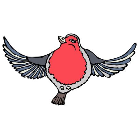 Isolated On a White Background Doodle Cartoon Hand Drawn Sketch Vector. Cute Adorable Red Robin Bird.のイラスト素材
