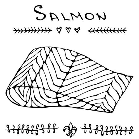 Steak of red fish salmon for sushi food menu vector illustration Isolated white background.のイラスト素材