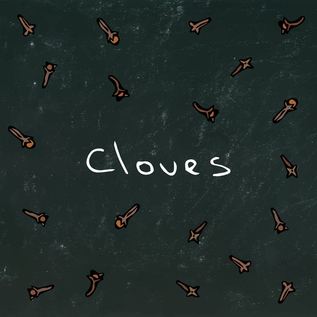 Clove Spice. Realistic Hand Drawn Doodle Style Sketch.Vector Illustration Isolated on a Black Chalkboard Background.のイラスト素材