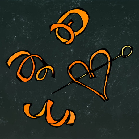 Orange Peel Spiral. Realistic Hand Drawn Doodle Style Sketch.Vector Illustration Isolated on a Black...