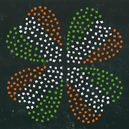 Clover Leaves Heart Shaped Colored in Ireland National Flag Colours Green, White, Orange.のイラスト素材
