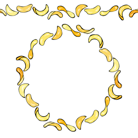 Potato Chips Endless Pattern Brush, Round Garland.のイラスト素材