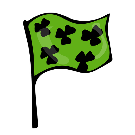Ireland Country Flag Green with Black Clovers. Irish Saint Patricks Day Vector Illustration Hand Drawn. Savoyar Style Doodleのイラスト素材