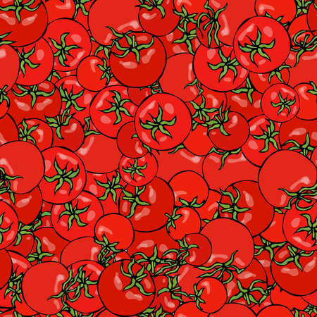Seamless Pattern with Batch of Whole Tomato and Cherry Tomatoes.のイラスト素材