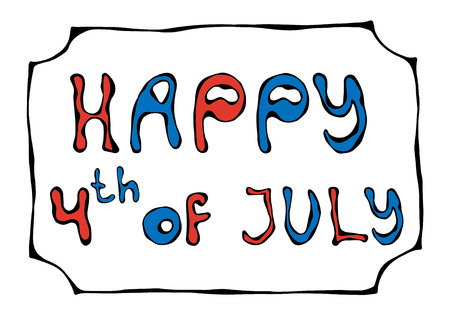 Happy USA Independence Day 4 th July Lettering in a Frame. Greeting card and poster Design. Realistic Hand Drawn Illustration. Savoyar Doodle Style.のイラスト素材