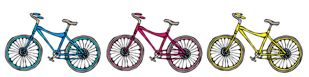 Vector hand drawn illustration of city bicycle in ink. Bike with step-through frame. Realistic Hand...