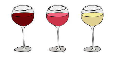 Red, Rose and White Vine in a Glass. Hand Drawn Vector Illustration. Savoyar Doodle Styleのイラスト素材