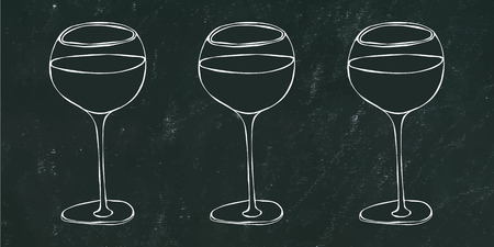 Red, Rose and White Wine in a Glass. Hand Drawn Vector Illustration. Doodle Styleのイラスト素材