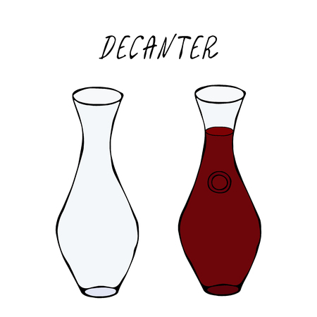 Alcohol Beverage Red Wine in a Decanter. Bar Collection. Realistic Hand Drawn High Quality Vector Illustration. Doodle Styleのイラスト素材