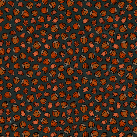 Black Board. Hazelnut Seamless Endless Pattern. Whole and Peeled Hazelnut. Autumn or Fall Harvest Collection. Realistic Hand Drawn High Quality Vector Illustration. Doodle Styleのイラスト素材