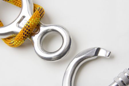 Opened carabiner with figure eight and rope - unconnected