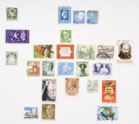 Schematic map of Europe made up of a stamp per countryの写真素材