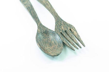 Wooden Spoon isolated on white backgroundの写真素材