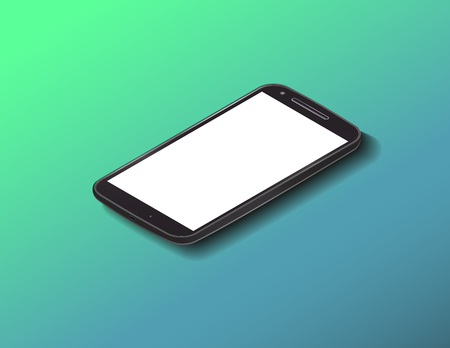 Realistic black smartphone cellular with shadow effect in isometry on a green background.のイラスト素材