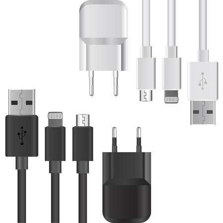 Collection of black and white realistic usb ports and charges mock up Vector eps10のイラスト素材